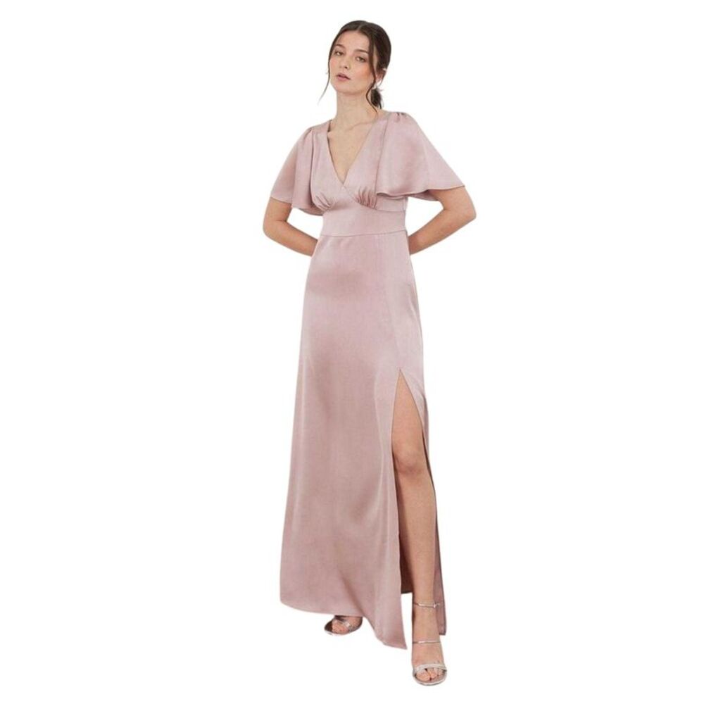 Maya Deluxe Womens/Ladies Satin Angel Sleeve Bridesmaid Maxi Dress / Soft Pink